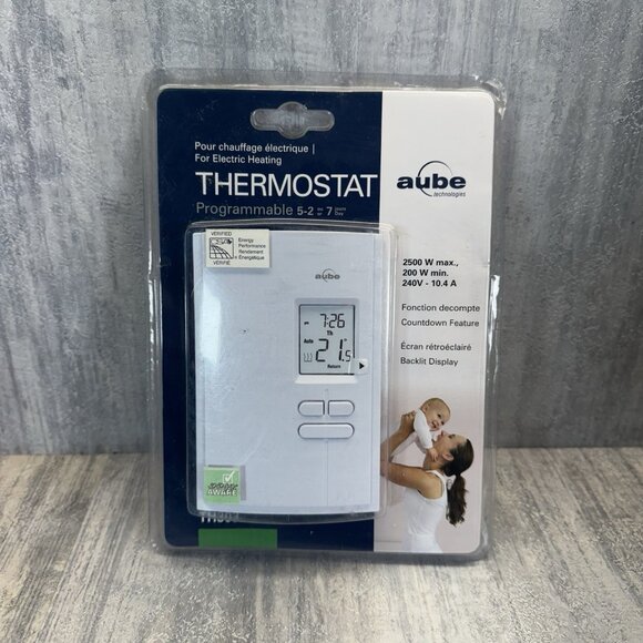 New Aube Honeywell TH303 5-2/7 Day Programmable Digital Baseboard Thermostat - Picture 1 of 6